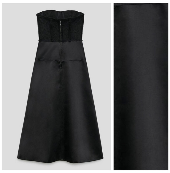 NWT Zara Studio | Limited Edition Black Bustier Strapless A-Line Midi Dress - Picture 10 of 11